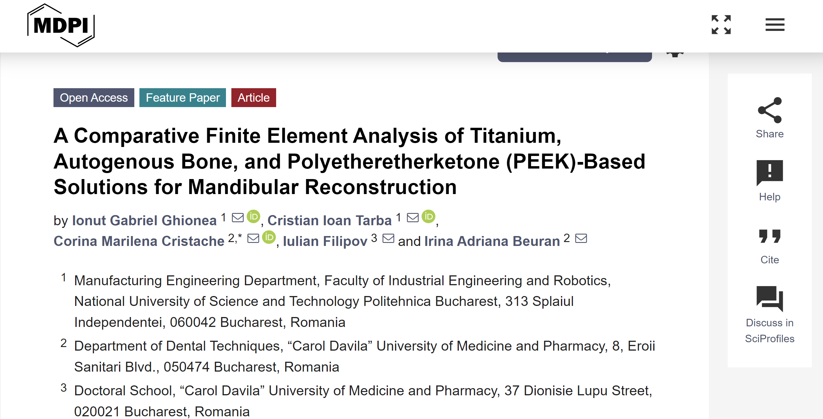 文献分享 | 钛板、自体骨与PEEK在下颌骨重建中的有限元对比分析